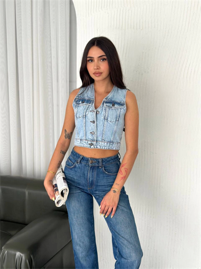 Kot Jeans Yelek - Buz Mavisi