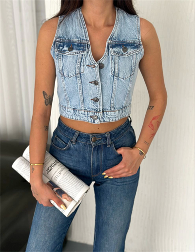 Kot Jeans Yelek - Buz Mavisi