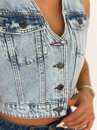 Kot Jeans Yelek - Buz Mavisi