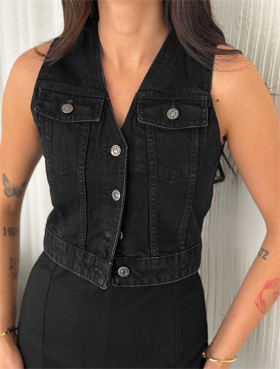 Kot Jeans Yelek - Siyah