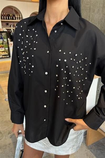 Kristal Taş Çakımlı Poplin Gömlek 3413