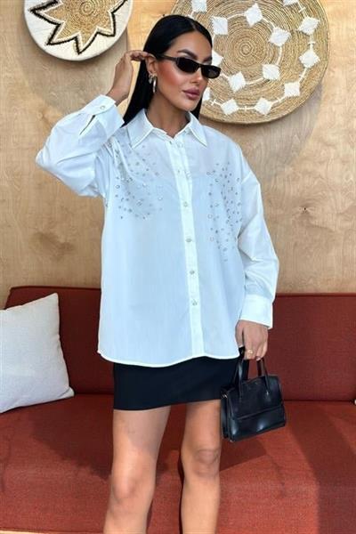 Kristal Taş Çakımlı Poplin Gömlek 3413
