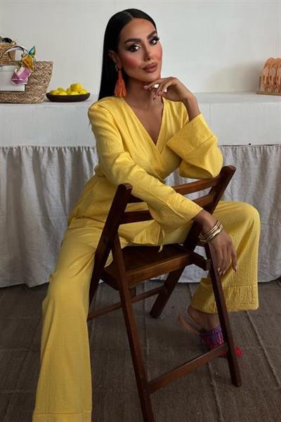 Kruvaze Model Klasik Pantolonlu Çupra Keten Takım 10191