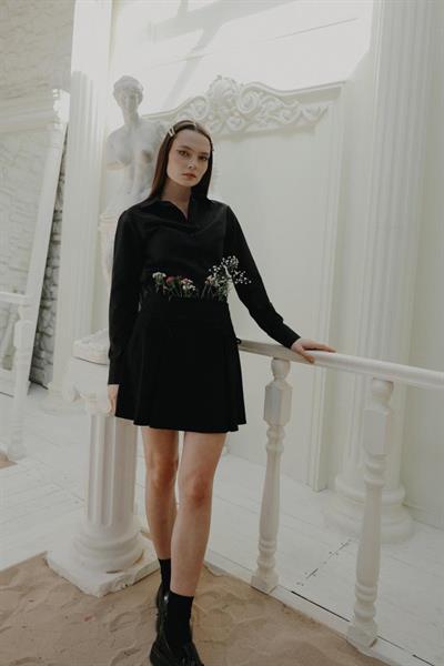 Kurdela Detaylı Mini Etek - Siyah