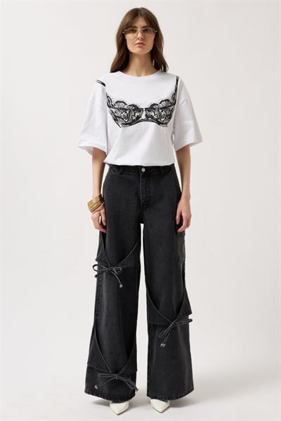 Kurdele Detay Kargo Cep Geniş Paça Jean