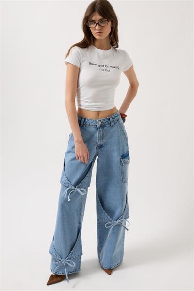 Kurdele Detay Kargo Cep Geniş Paça Jean
