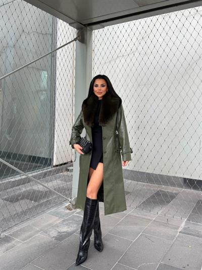 Kürk Detaylı Suni Deri Kaban