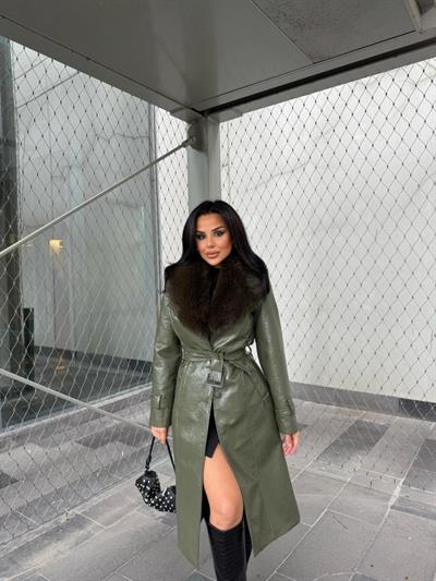 Kürk Detaylı Suni Deri Kaban