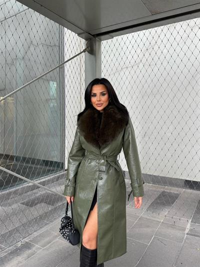 Kürk Detaylı Suni Deri Kaban