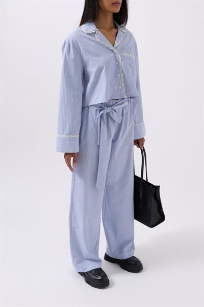 Kuşak Detay Çizgili Pantolon