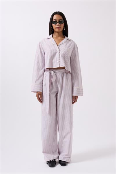 Kuşak Detay Çizgili Pantolon