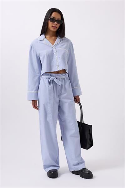 Kuşak Detay Çizgili Pantolon