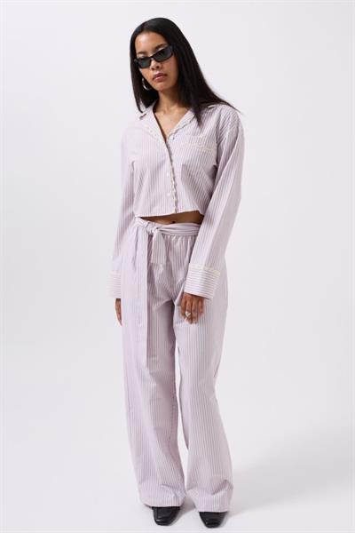 Kuşak Detay Çizgili Pantolon