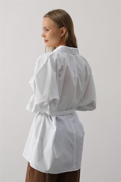 Kuşak Detaylı Tunik Gömlek - Beyaz