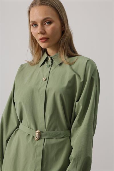 Kuşak Detaylı Tunik Gömlek - Haki
