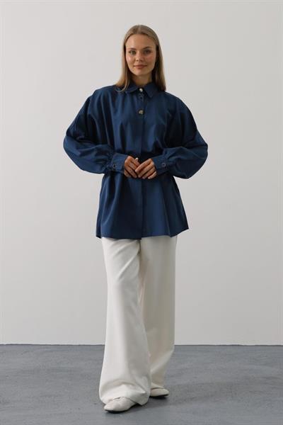 Kuşak Detaylı Tunik Gömlek - İndigo