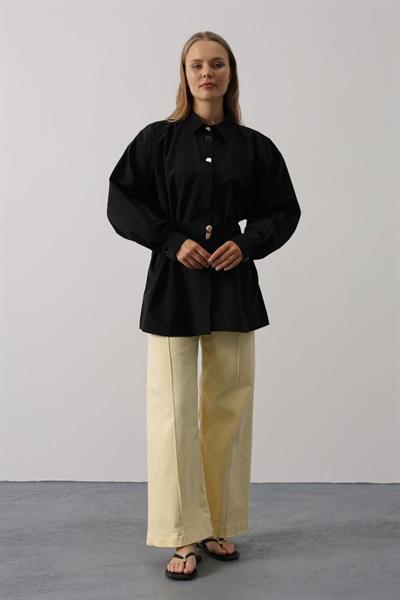 Kuşak Detaylı Tunik Gömlek - Siyah