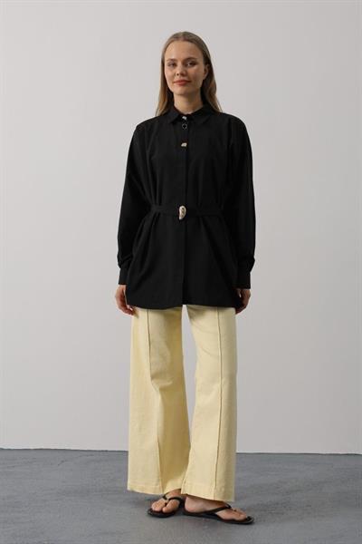 Kuşak Detaylı Tunik Gömlek - Siyah