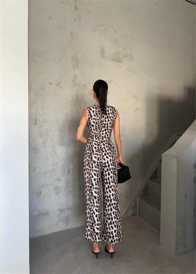 LEOPAR CROP KOLSUZ BLUZ-PANTOLON TAKIM - Leopar