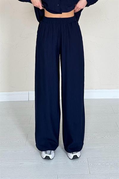 Lacivert Alice Gömlek Ve Bol Kesim Pantolon Takım