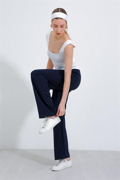 Lacivert Bol Paça Çımalı Pantolon 6662