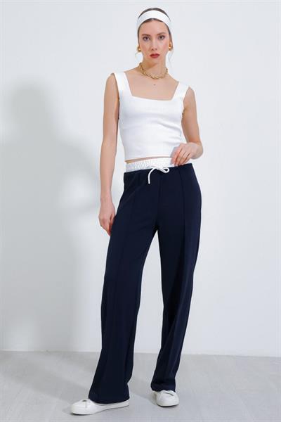 Lacivert Bol Paça Çımalı Pantolon 6662
