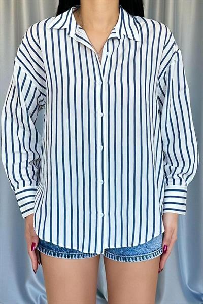 Lacivert Çizgili Gömlek