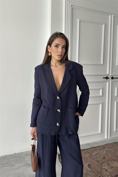 Lacivert Oversize Müslin Takım