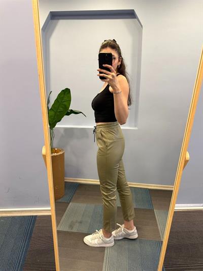 Lasti̇kli̇ Kordonlu Şardon Deri̇ Pantolon