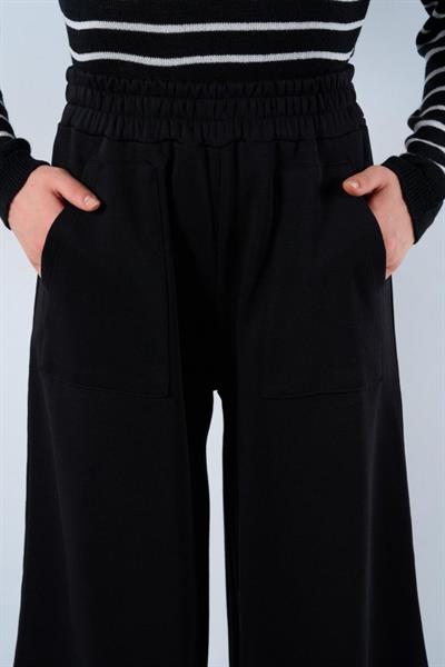 Lastikti Kapri Pantolon - Siyah