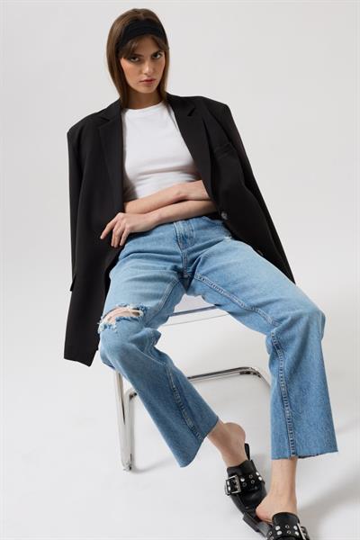 Lazer Kesim Yüksek Bel Jean