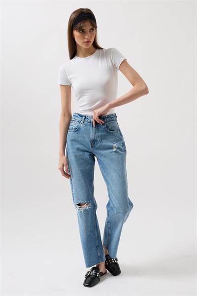 Lazer Kesim Yüksek Bel Jean