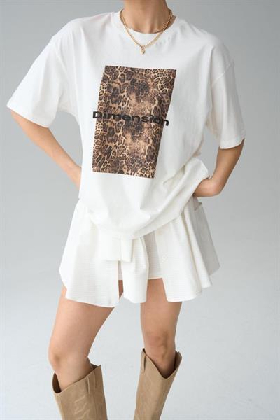 Leopar Baskı T-Shirt - Krem
