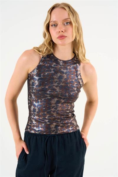 Leopar Desenli Atlet - Siyah-Gümüş