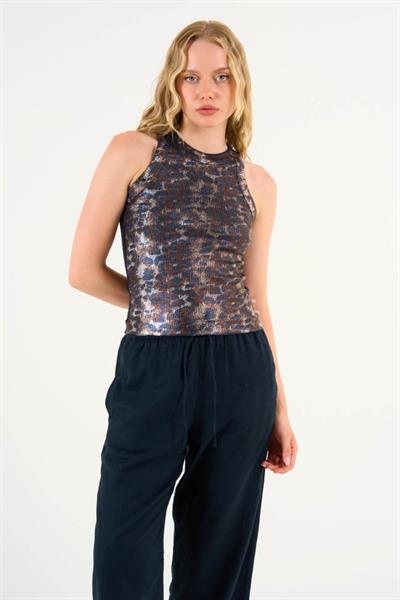 Leopar Desenli Atlet - Siyah-Gümüş