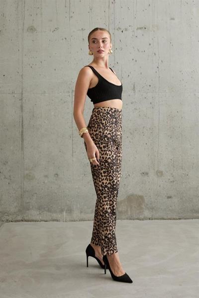 Leopar Desenli Kumaş Pantolon