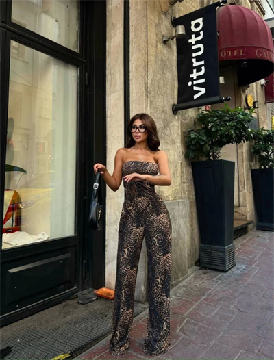 Leopar Desenli önden Bağlamalı Bluz Pantolon İkili Takım -Leopar