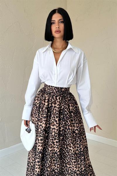 Leopar Leopar Büzgülü Uzun Etek