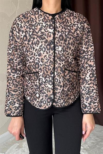 Leopar Leopar Desenli Kapitone Ceket