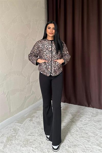 Leopar Leopar Desenli Kapitone Ceket
