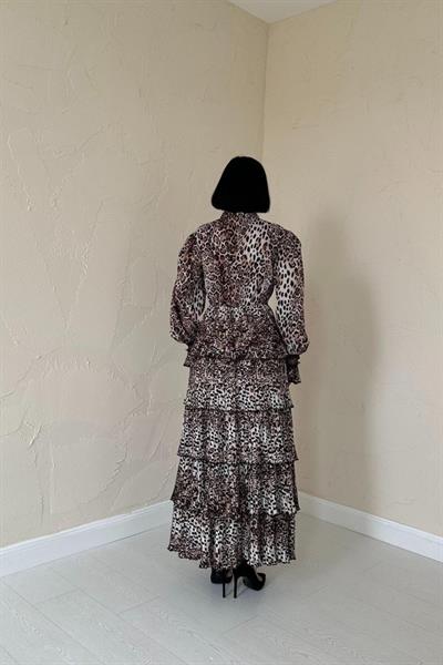 Leopar Pilise Detaylı Lastikli Elbise