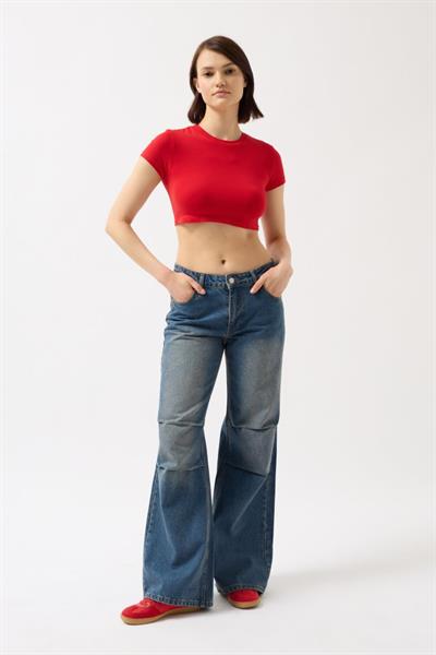 Likralı Basic Crop T-Shirt