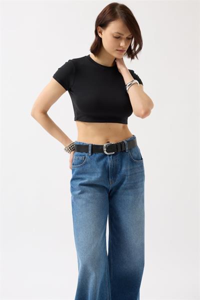 Likralı Basic Crop T-Shirt