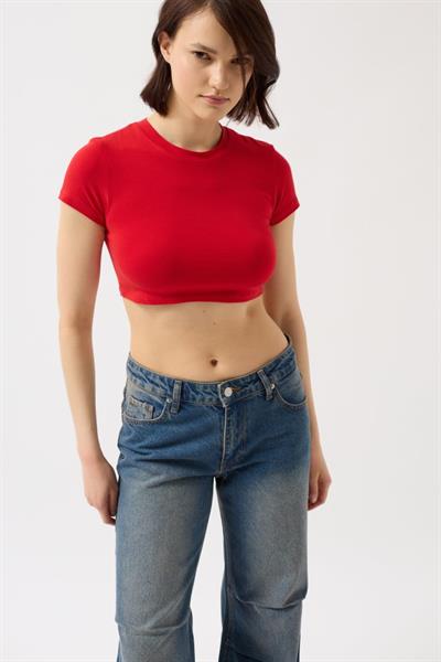 Likralı Basic Crop T-Shirt