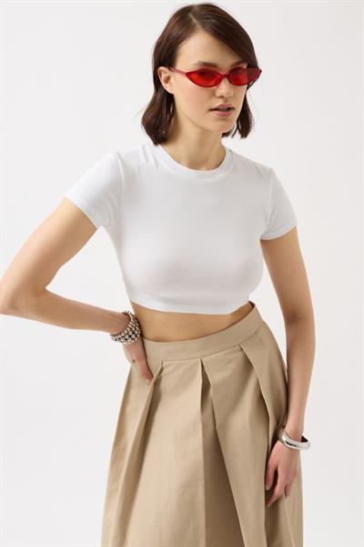Likralı Basic Crop T-Shirt