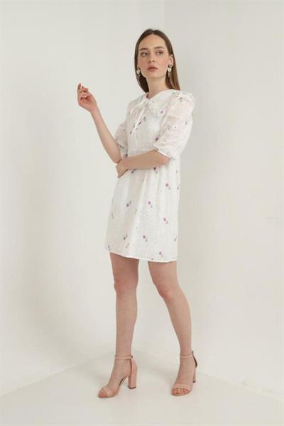 Lila Bebe Yakalı Brode Elbise