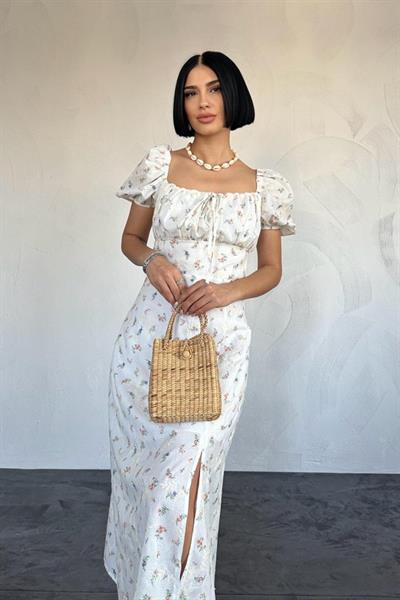 Lila Çiçekli Yazlık Elbise