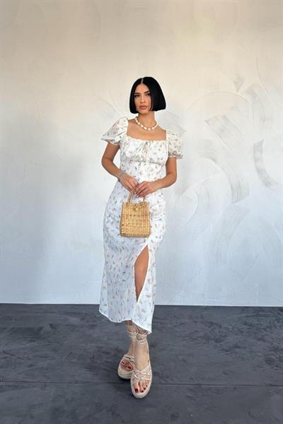 Lila Çiçekli Yazlık Elbise