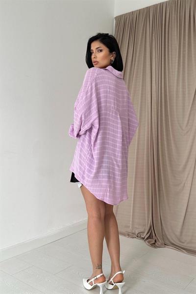 Lila Ekoseli Klasik Gömlek