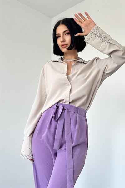 Lila Kuşaklı Pantolon